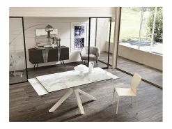 Mesa extensível de 160cm a 240cm moderna Tampo Cerâmico em Vidro Temperado Mármore Branco