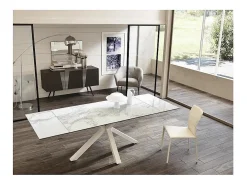 Mesa extensível de 160cm a 240cm moderna Tampo Cerâmico em Vidro Temperado Mármore Branco
