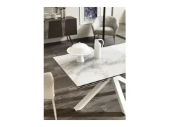 Mesa extensível de 160cm a 240cm moderna Tampo Cerâmico em Vidro Temperado Mármore Branco