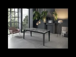 Mesa extensível de 120cm a 170cm moderno Tampo Cerâmico sobre Vidro Temperado Mármore Antracite