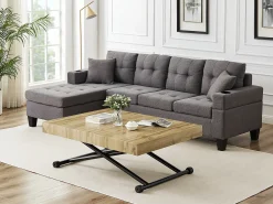 Mesa extensível e levadiça 2 em 1 MDF e aço natural e preto - MORIALA