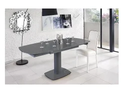Mesa Extensível Kyoto em Vidro Temperado Cinza até 180cm
