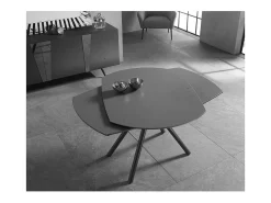 Mesa extensível Kyoto Four em vidro temperado cinza grafite até 180cm