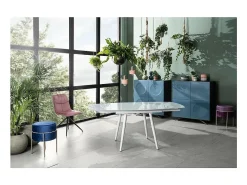 Mesa extensível Kyoto Four em vidro temperado branco até 180cm