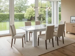 Mesa extensível Nanni, Consola extensível até 10 lugares, Consola extensível 100% Fabricado em Itália, 140/190x90h75 cm, Branco brilhante