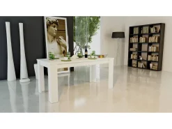 Mesa extensível Natan, Consola extensível até 12 lugares, Consola extensível 100% Made in Italy, 160/210x90h75 cm, Lariço branco brilhante
