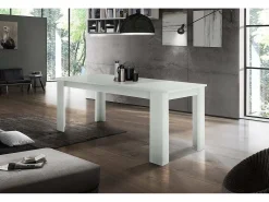 Mesa extensível Natan, Consola extensível até 12 lugares, Consola extensível 100% Made in Italy, 160/210x90h75 cm, Lariço branco brilhante