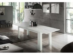 Mesa extensível Natan, Consola extensível até 12 lugares, Consola extensível 100% Made in Italy, 160/210x90h75 cm, Lariço branco brilhante