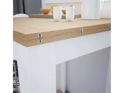 Mesa extensível Newark, Prateleira de jantar dobrável com abertura para livros, Mesa auxiliar dobrável, 67x67/135h79 cm, Branco e Carvalho