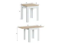 Mesa extensível Newark, Prateleira de jantar dobrável com abertura para livros, Mesa auxiliar dobrável, 67x67/135h79 cm, Branco e Carvalho