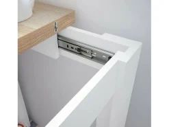 Mesa extensível Newark, Prateleira de jantar dobrável com abertura para livros, Mesa auxiliar dobrável, 67x67/135h79 cm, Branco e Carvalho
