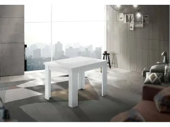 Mesa extensível Otto, Consola auxiliar de cozinha, Mesa extensível, 100% Fabricado em Itália, 90x90h75 cm, Branco brilhante