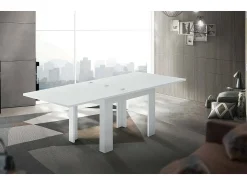 Mesa extensível Otto, Consola auxiliar de cozinha, Mesa extensível, 100% Fabricado em Itália, 90x90h75 cm, Branco brilhante