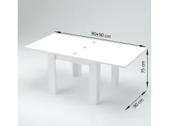 Mesa extensível Otto, Consola auxiliar de cozinha, Mesa extensível, 100% Fabricado em Itália, 90x90h75 cm, Lariço branco brilhante