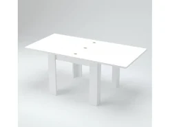 Mesa extensível Otto, Consola auxiliar de cozinha, Mesa extensível, 100% Fabricado em Itália, 90x90h75 cm, Lariço branco brilhante
