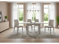Mesa extensível Otto, Consola auxiliar de cozinha, Mesa extensível, 100% Fabricado em Itália, 90x90h75 cm, Lariço branco brilhante