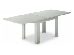 Mesa extensível Otto, Consola auxiliar de cozinha, Mesa extensível, 100% Fabricado em Itália, 90x90h75 cm, Lariço branco brilhante
