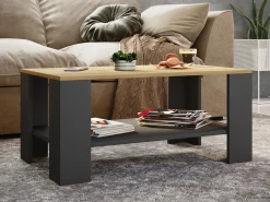 Mesa lateral de madeira VCM | mesa de café lisa | dimensões aprox. A. 55 x L. 90 x P. 41 cm | Mesa de sala de estar | Sofatic - Dalus (antracite / carvalho mel)