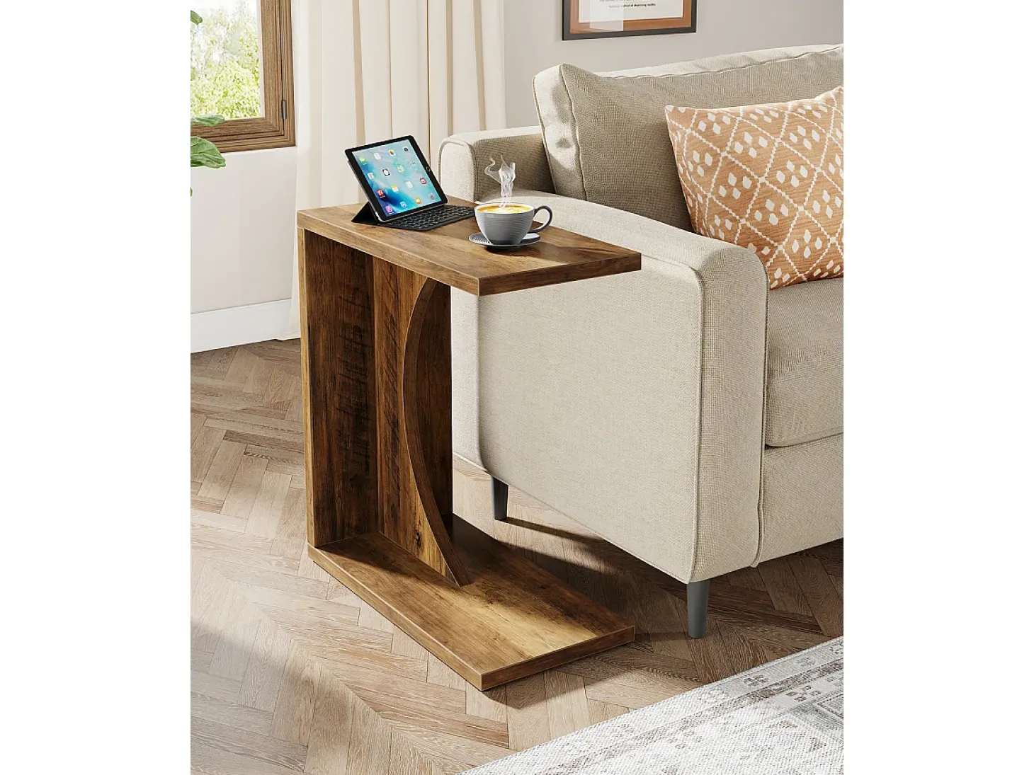 Mesa Lateral em Forma de C para Sofá, Mesa de Cabeceira Pequena para Sofá, Mesa de Cabeceira para Sala de Estar e Quarto