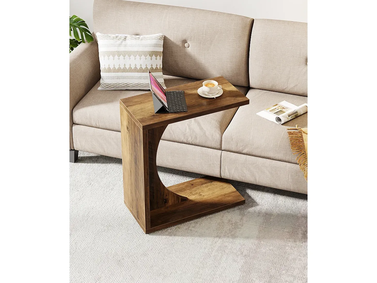 Mesa Lateral em Forma de C para Sofá, Mesa de Cabeceira Pequena para Sofá, Mesa de Cabeceira para Sala de Estar e Quarto