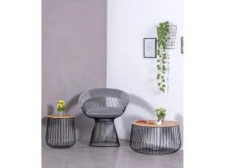 Mesa lateral em madeira de freixo e aço lacado - Zurique - Preto
