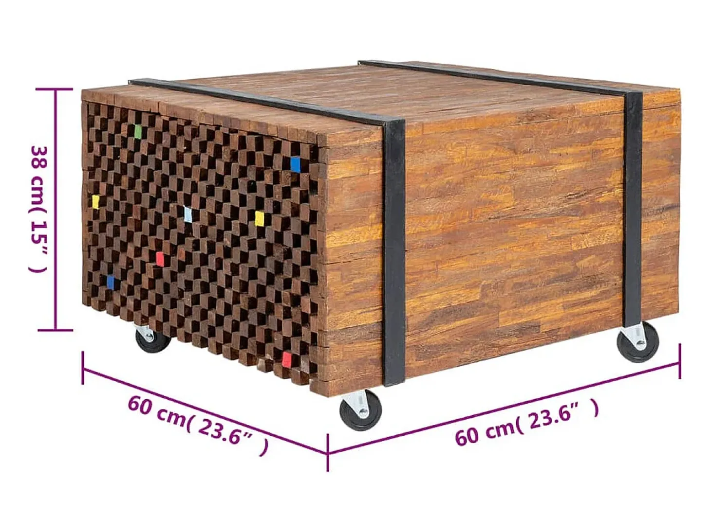 Mesa lateral em teca 60x60x38 cm