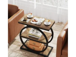 Mesa Lateral Estreita com 3 Prateleiras para Armazenamento, Mesa Lateral Pequena Industrial para Sofá