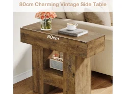 Mesa Lateral Estreita, Mesa Lateral de Sofá no Estilo Rural com Prateleira de Armazenamento de 2 Andares