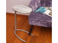 Mesa lateral oval em mármore cinza