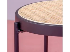 Mesa lateral retrô com detalhes em rattan natural (46cm) - North - Preto