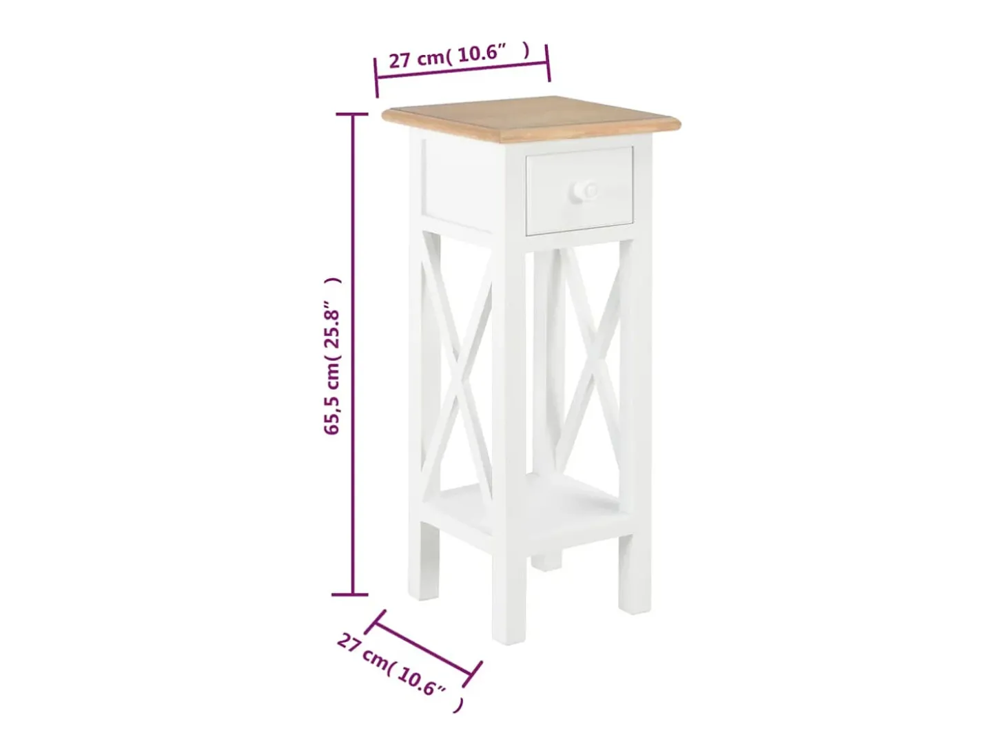 Mesa lateral 27x27x65,5 cm madeira branco