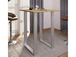 Mesa VCM Bar | Tresen | Mesa em pé | Mesa alta | Mesa Barba Bar - Xona 80x80 cm (Prata / Carvalho Mel)