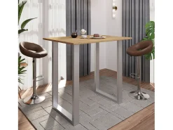Mesa VCM Bar | Tresen | Mesa em pé | Mesa alta | Mesa Barba Bar - Xona 110x80 cm (Prata / Carvalho Mel)