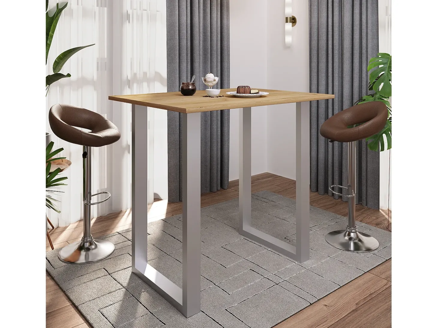 Mesa VCM Bar | Tresen | Mesa em pé | Mesa alta | Mesa Barba Bar - Xona 110x80 cm (Prata / Carvalho Mel)