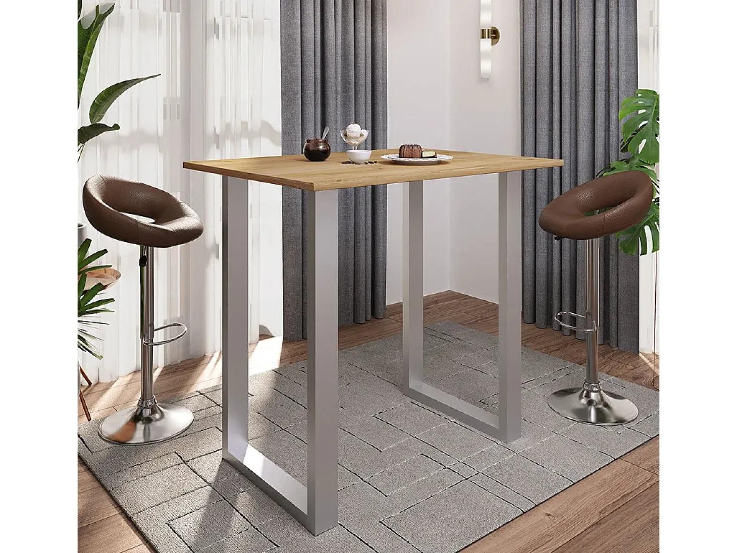 Mesa VCM Bar | Tresen | Mesa em pé | Mesa alta | Mesa Barba Bar - Xona 110x80 cm (Prata / Carvalho Mel)
