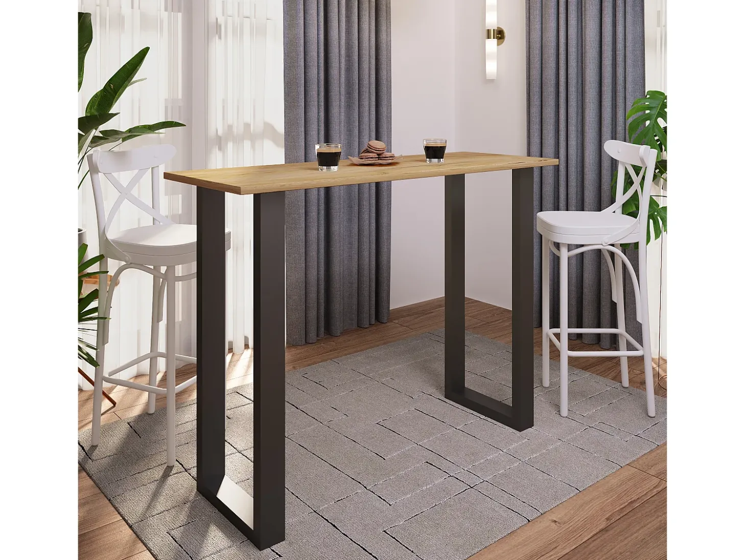 Mesa VCM Bar | Tresen | Mesa em pé | Mesa alta | Mesa Barba Bar - Xona 140x50 cm (Preto / Carvalho Mel)