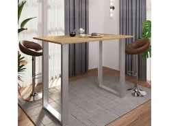 Mesa VCM Bar | Tresen | Mesa em pé | Mesa alta | Mesa Barba Bar - Xona 140x80 cm (Prata / Carvalho Mel)