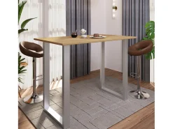 Mesa VCM Bar | Tresen | Mesa em pé | Mesa alta | Mesa Barba Bar - Xona 140x80 cm (Prata / Carvalho Mel)