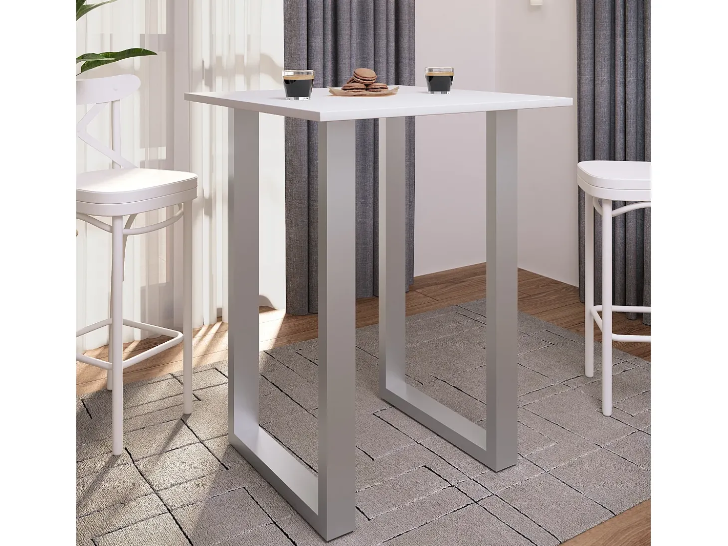 Mesa VCM Bar | Tresen | Mesa em pé | Mesa alta | Mesa Bartresen - Xona 80x50 cm (Prata / Branco)