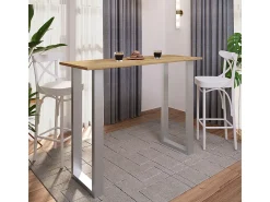 Mesa VCM Bar | Tresen | Mesa em pé | Mesa alta | Mesa Barba Bar - Xona 140x50 cm (Prata / Carvalho Mel)