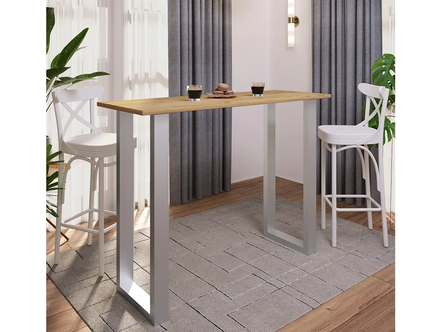 Mesa VCM Bar | Tresen | Mesa em pé | Mesa alta | Mesa Barba Bar - Xona 140x50 cm (Prata / Carvalho Mel)