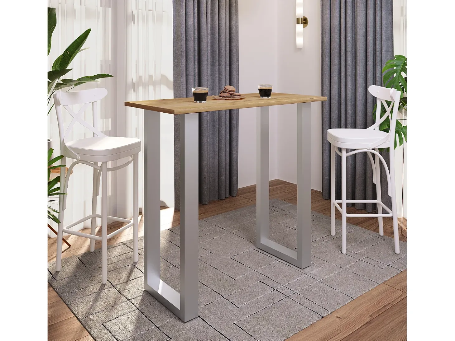 Mesa VCM Bar | Tresen | Mesa em pé | Mesa alta | Mesa Barba Bar - Xona 110x50 cm (Prata / Carvalho Mel)