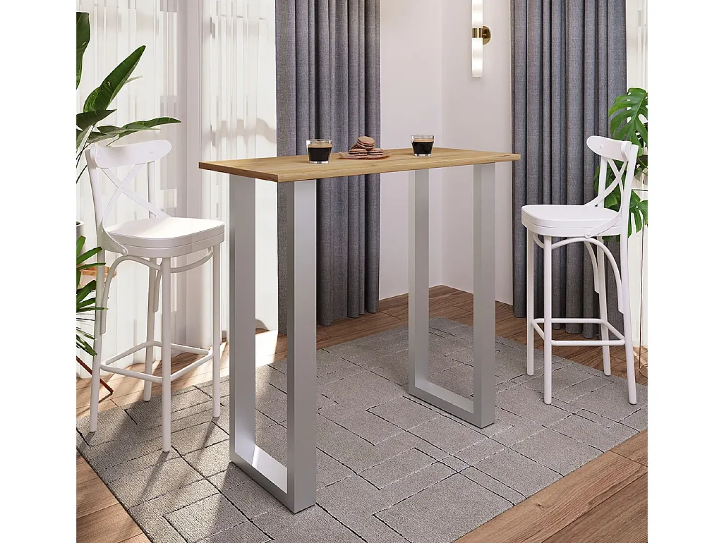 Mesa VCM Bar | Tresen | Mesa em pé | Mesa alta | Mesa Barba Bar - Xona 110x50 cm (Prata / Carvalho Mel)