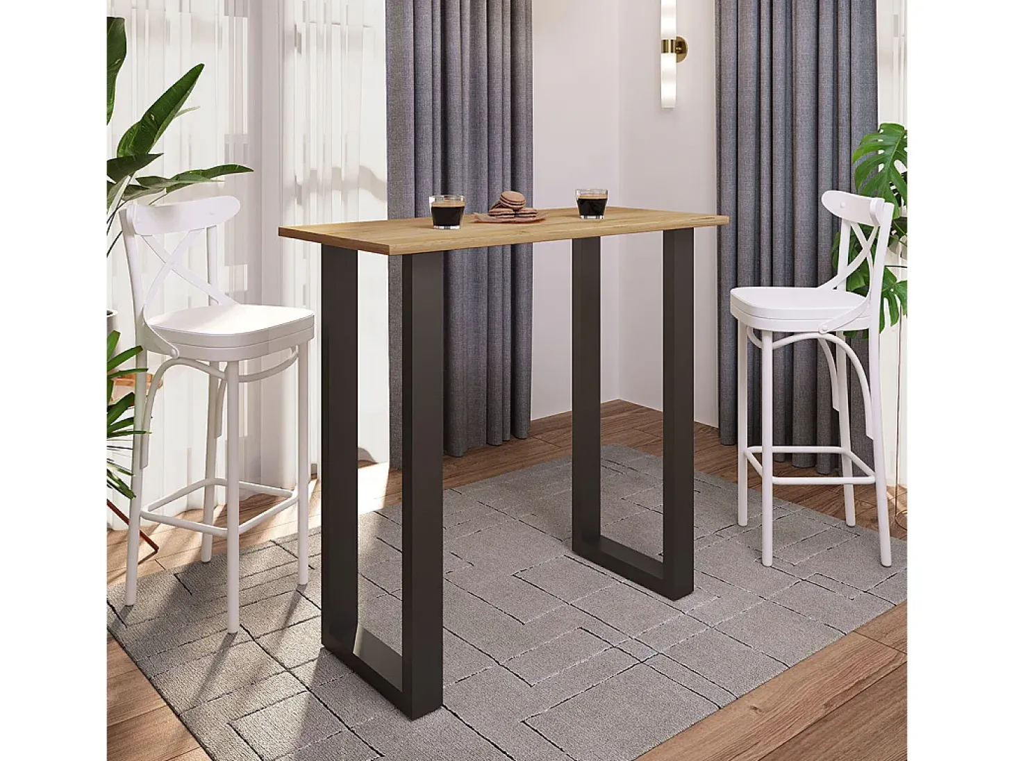 Mesa VCM Bar | Tresen | Mesa em pé | Mesa alta | Mesa Barba Bar - Xona 110x50 cm (Preto / Carvalho Mel)