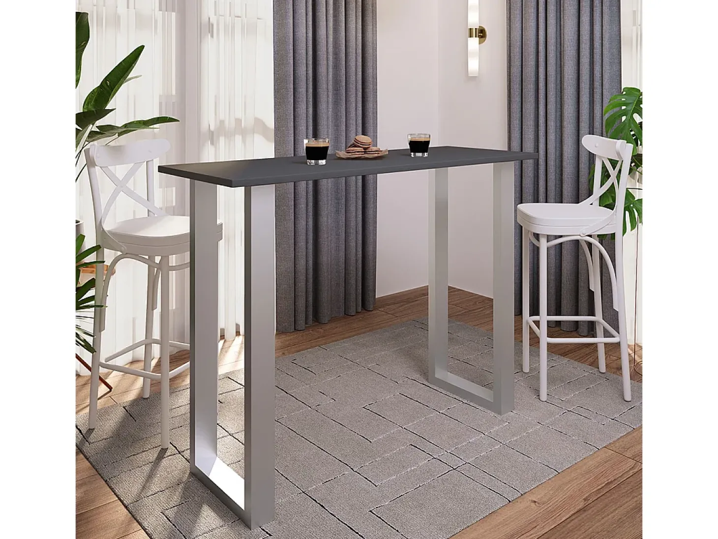 Mesa VCM Bar | Tresen | Mesa em pé | Mesa alta | Mesa Bartresen - Xona 140x50 cm (Prata / Antracite)