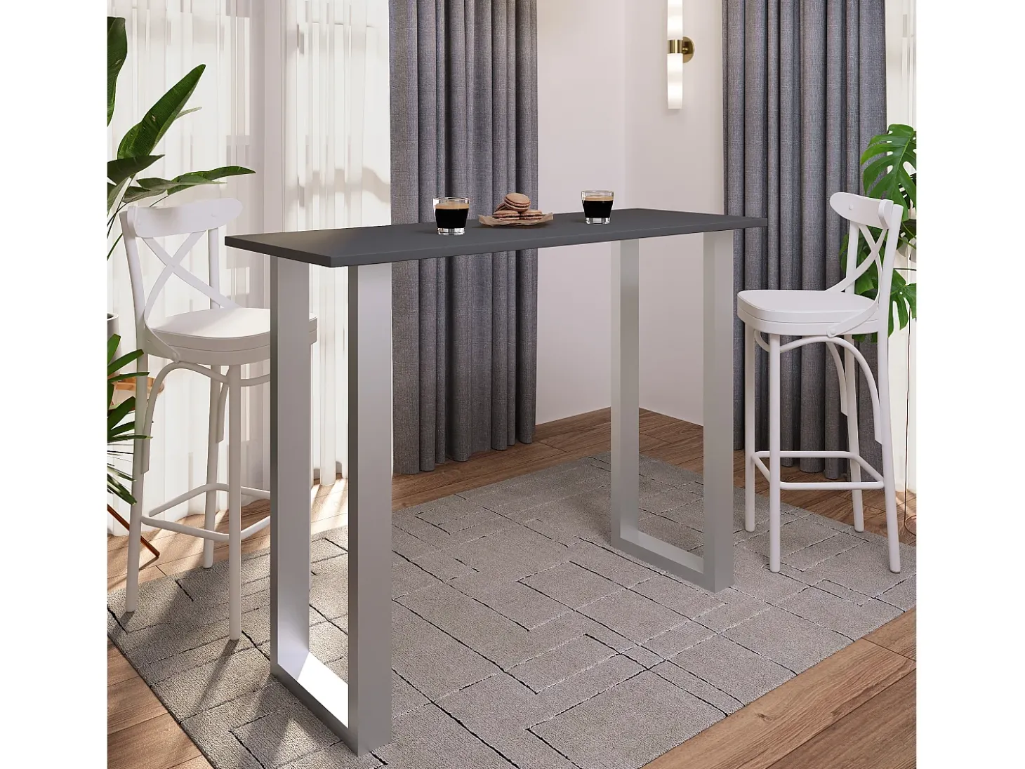 Mesa VCM Bar | Tresen | Mesa em pé | Mesa alta | Mesa Bartresen - Xona 140x50 cm (Prata / Antracite)
