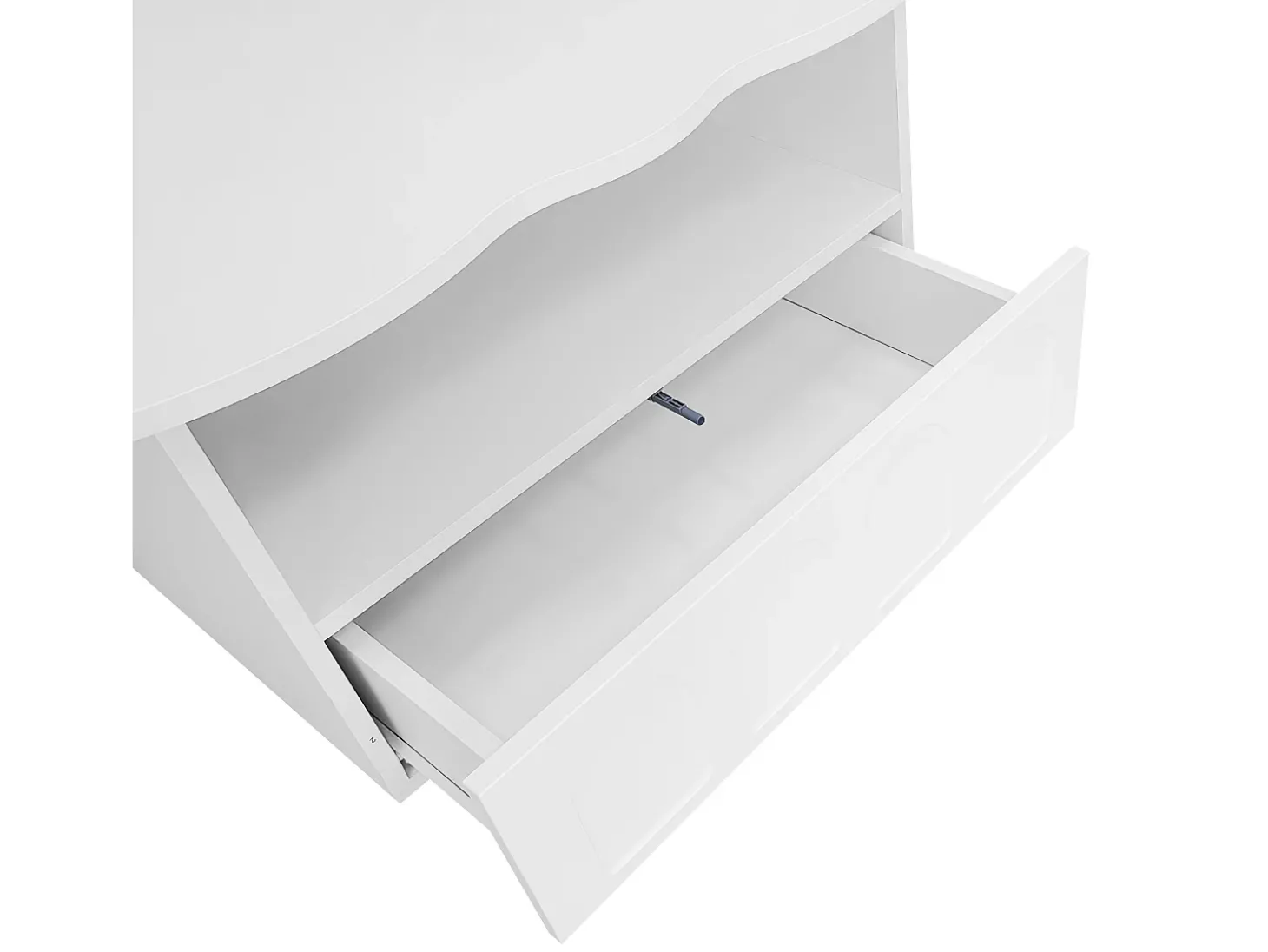 Mesa de centro com gavetas e compartimento aberto - tampo em forma de nuvem - Branco