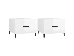 Mesas centro + pernas de metal 2pcs 50x50x40 m branco brilhante PT365850
