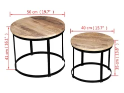 Mesas centro redondas madeira mangueira rústica 2 pcs 40cm/50cm