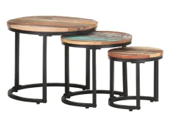 Mesas de apoio 3 pcs madeira recuperada maciça
